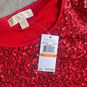 NWT Michael Kors Red Sequin Long-Sleeve Mini Dress